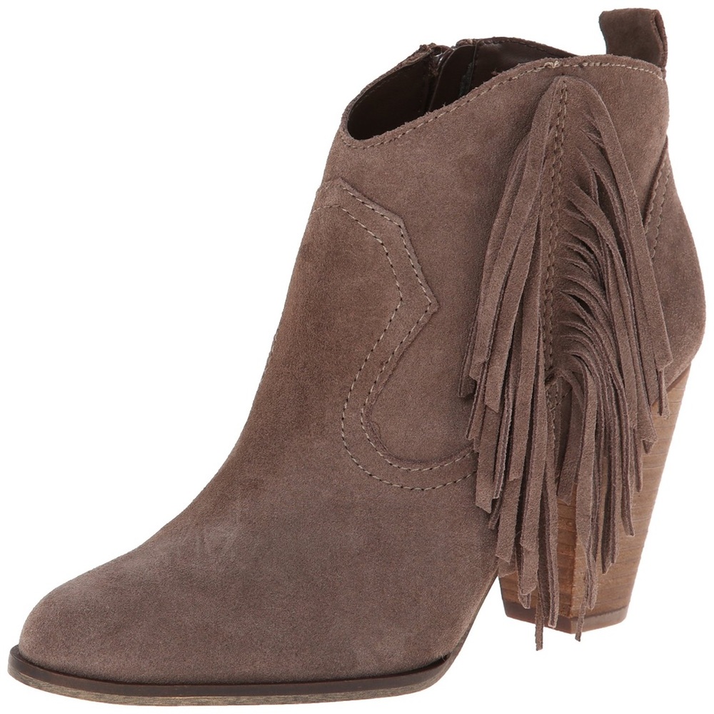 Steve Madden Poncho Western Suede Fringe Booties Stacked Heel Size 10